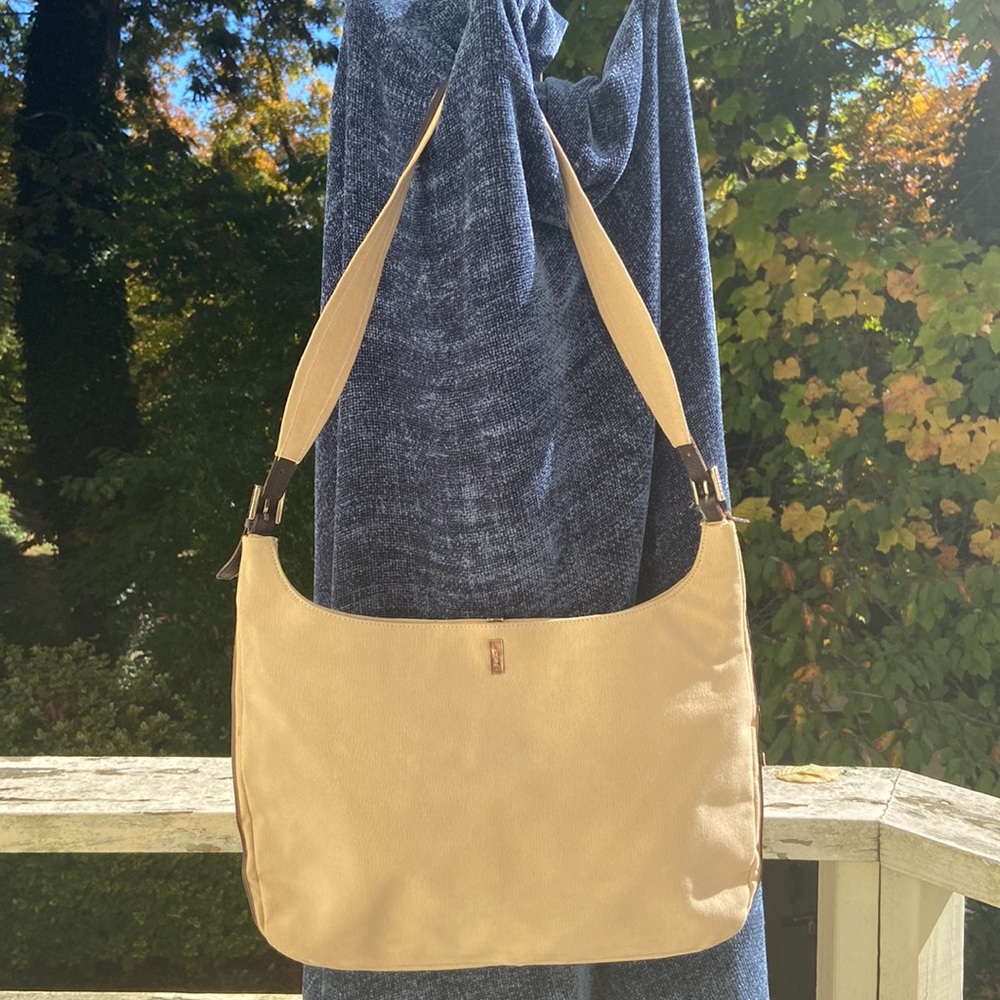 Bally Mod Hobo Brown Leather Beige Canvas Shoulder Handbag Purse - Picture 12 of 14